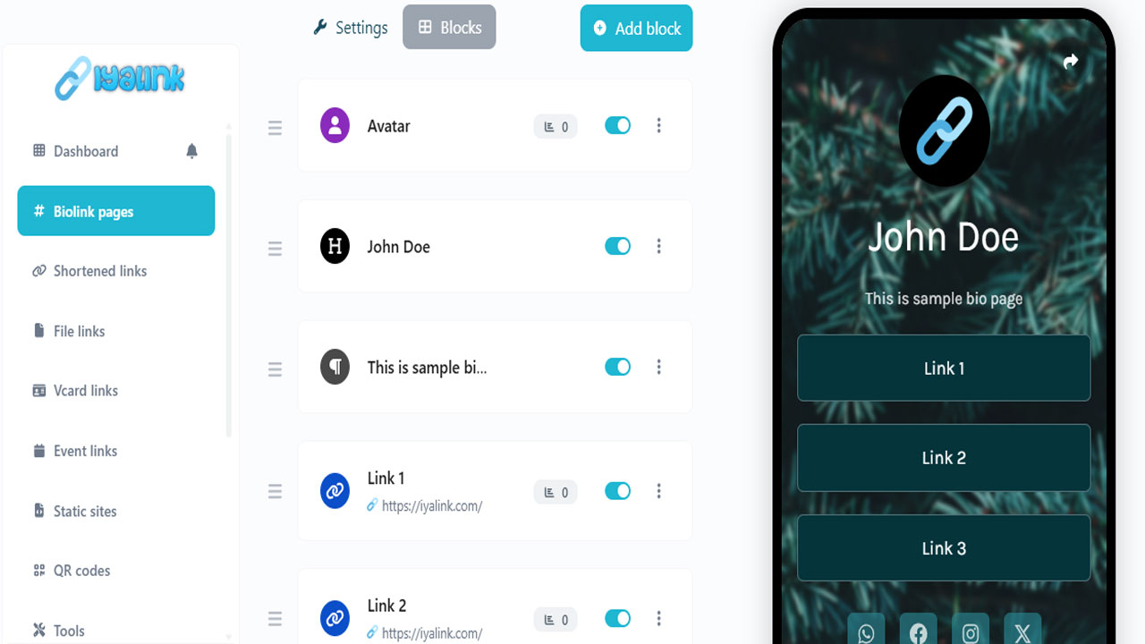 A clean, mobile-optimized bio page built with IyaLink, showcasing a professional headline, clear call-to-action buttons, and branded design elements that reflect a cohesive personal or business identity.